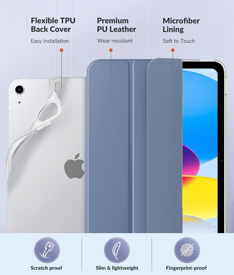 MoKo Case for New iPad (A16) 11th Generation 2025/ 10th Generation 2022, iPad 11 inch/ 10.9 inch Case with Soft TPU Translucent Frosted Back Cover, Auto Wake/Sleep, Support Touch ID, Grey Purple - Image 4